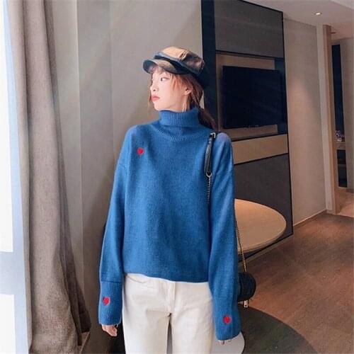 Turtleneck Sweater Women Pullover Western Style New Style for Autumn and Winter Loose Korean-Style Net Red Embroidered Sweater