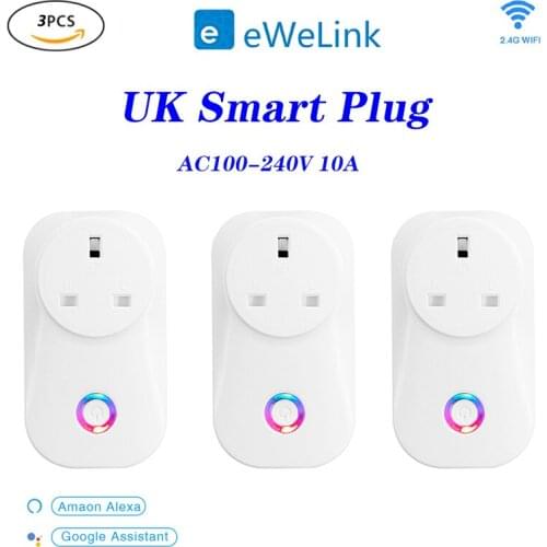 3Pcs eWelink WIFI Smart Socket Plug UK Plug 10A Remote Control Smart Work For Alexa Google Home
