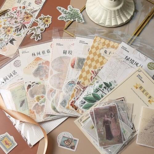 Vintage Bullet Journal Stickers Aesthetic Scrapbooking Material Flower Bunny Mushroom Cute Planner Decorative DIY Sticker Set