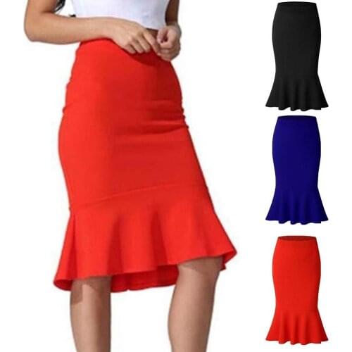 Skirts Vintage Mermaid High Waist Solid Color Fashion Office Women Solid Color High Waist Fishtail Flouncing Skirt Short Dress
