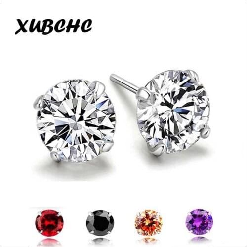 XUBCHC Cubic Zirconia 24 Style Silver Color Red Black Zircon Earrings For Women Crystal Stud Earring Fashion Wedding Jewelry