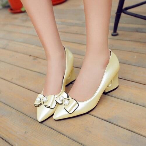 Big Size ladies high heels women shoes woman pumps Pointed bow high heel single shoe