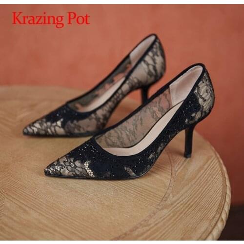 Krazing Pot 2021 summer new arrival brand shoes lace pointed toe thin high heels beauty lady evening party sexy women pumps L93