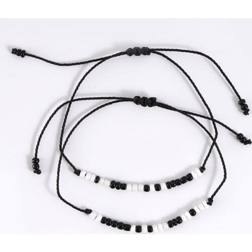 Boho Black Moss Bracelet Women Adjustable Fashion Letters Rice Beads Beaded Hand Woven Card Bracelet For Women