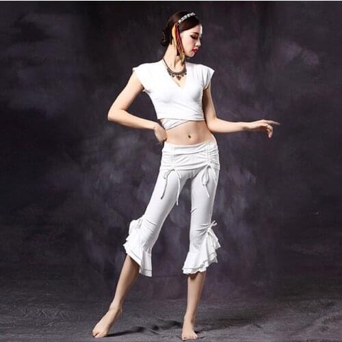New Women Tribal Belly Dance Clothes V-neck Choli Tops and Pants Cropped Trousers Pants Costume Set 2pcs