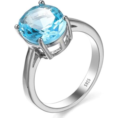 Womens Fashion silver color Wedding Bride Band Ring finger Lady Bijoux light blue Princess-cut 1ct 5a zircon stone Ring