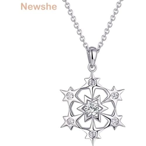 Newshe Solid 925 Sterling Silver Snowflake Pendant Necklace Gift Jewelry For Women White AAAAA Cubic Zircon SP10656A