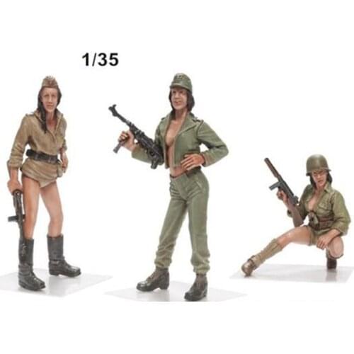 1/35 Scale Unpainted Resin Figure Military Girls Pin-Up 3 figures collection figure