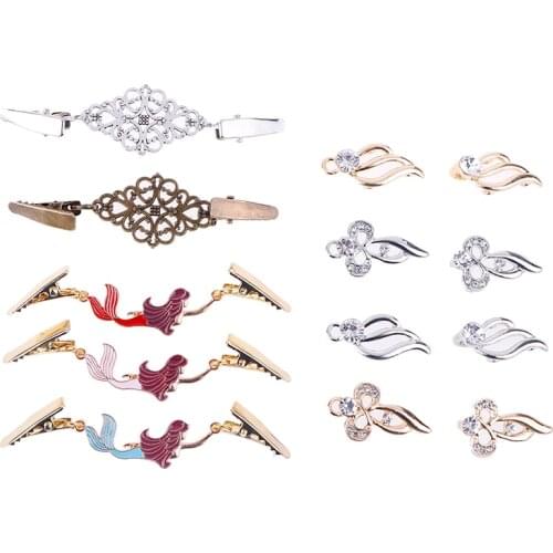 1PC Cardigan Brooches Sweater Shawl Clips Pearl Mermaids Flower Charm Brooch Pins Clip Collar Duck-mouth Jewelry Brooches DIY