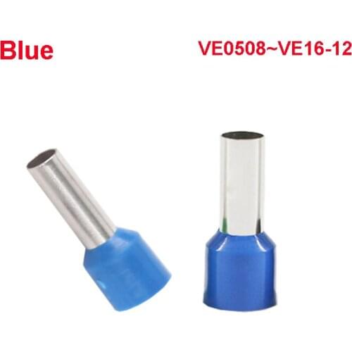 10~100PCS Tubular Wire Terminal Connector Electrical Cable Wire Ferrules Blue Color VE1512 VE2508 VE2512 ~ VE16-12