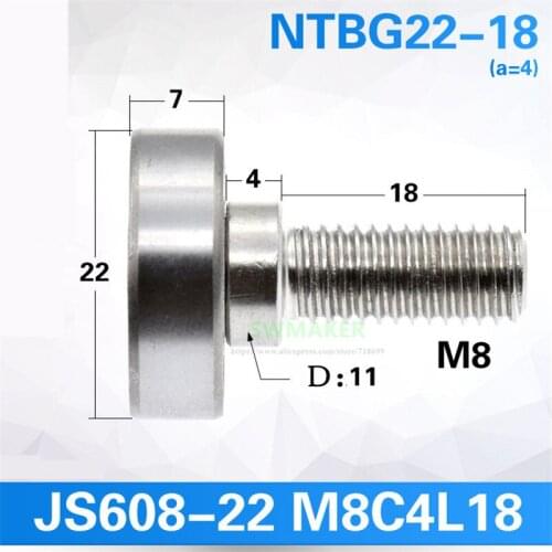 10pcs 608zz External Thread Bearing, M8 Screw, Stainless Steel Bearing/Bearing Steel Bearing, Rolling Wheel JS608-22M8C4L18