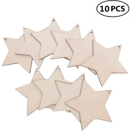 10pcs 8cm Wooden Star Christmas Ornaments Unfinished Craft Wood Slices for DIY Holiday Festival Wedding Party Ornaments Decor