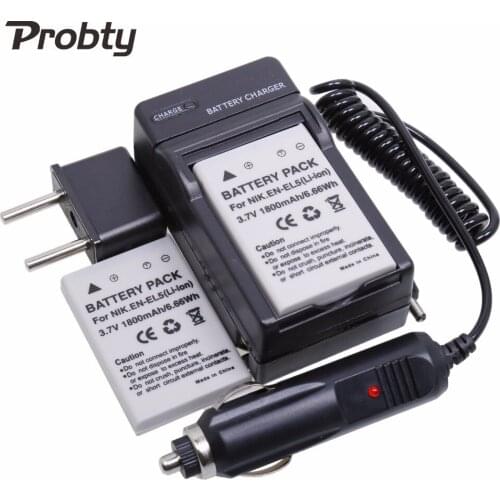 2Pcs PROBTY 1800mAh EN-EL5 EN EL5 Li-ion Camera Battery + Charger for Nikon CoolPix 3700 4200 5200 5900 7900 P3 P4 P80 P9 P530