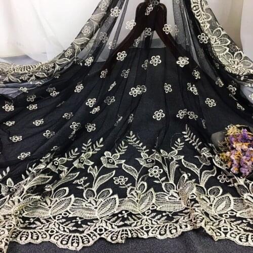 5yd High Quality African Transparent Mesh Gold Thread Embroidered Lace Fabric 2017 French Tulle Net For Nigerian Wedding Dresses