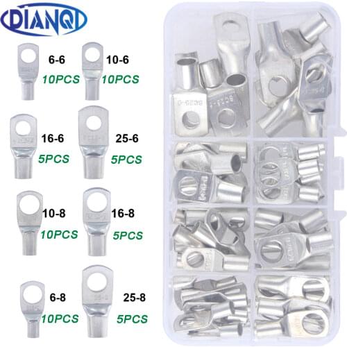 60pcs Assortment Car Auto Copper Ring Terminal Wire Crimp Connector Bare Cable Terminals Soldered Connectors Kit suit for HX-50B