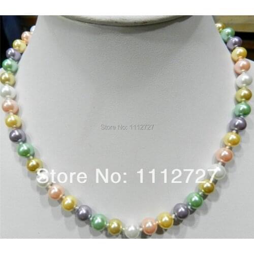 8mm Multicolor south sea shell pearl necklace Fashion Jewelry Making Design Hand Made Ornaments Mothers Day gift 18" AAA+ EA171