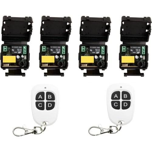 AC 220 V 1 channel RF mini Wireless Remote Control 4 piece Receiver & 2 piece transmitter Black - white 4 keys