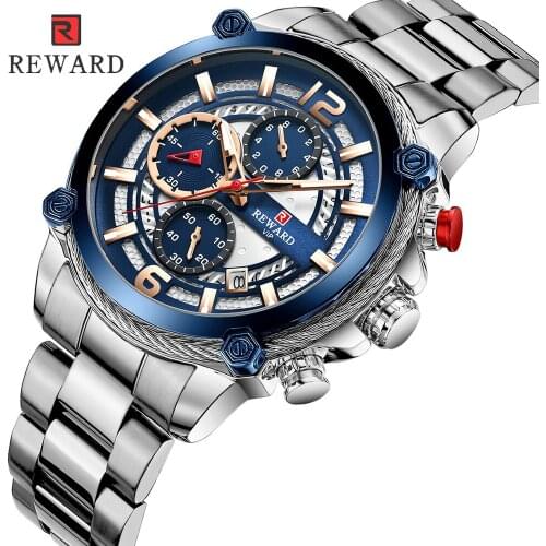 REWARD Mens Watch Quartz Stainless Steel Top Brand Luxury Waterproof Sports Watches Man Chronograph Relogio Masculino 2021 New