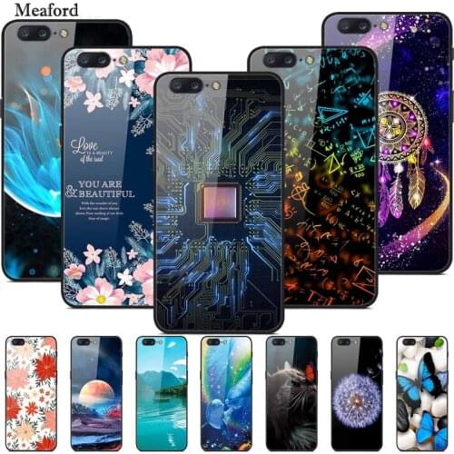 For Oneplus 5 Case Tempered Glass Print Hard Back Case For Oneplus 8/8T Coque Oneplus 6/6T/5 Phone Cover Shockproof Fundas 8 T