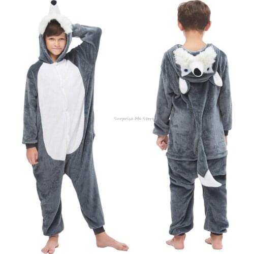 Husky Animal Children Flannel Full Onesie One Piece Hooded Polyester Pijama Plus Size Pijama Winter Onesie Kids Unicorn Pajama