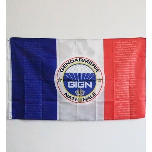 France Flag with the national anthem of Marseille and the coat arms of GIGN Gendarmerie Nationale 100D Polyester 3x5FT 90x150cm