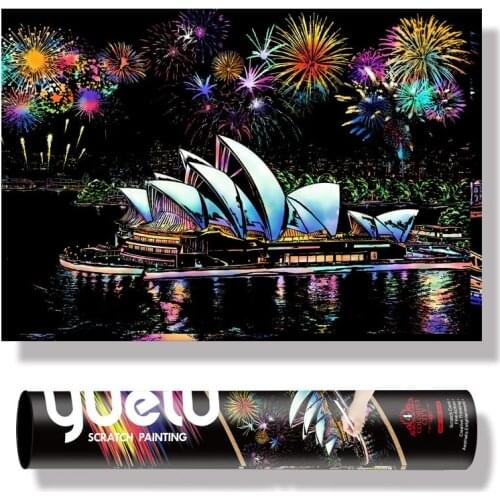 Large Size Reel Scraping Painting 75*52cm DIY Manual World Famous Landscape City Night View Magic Scratch Art Paper Drawing Toys