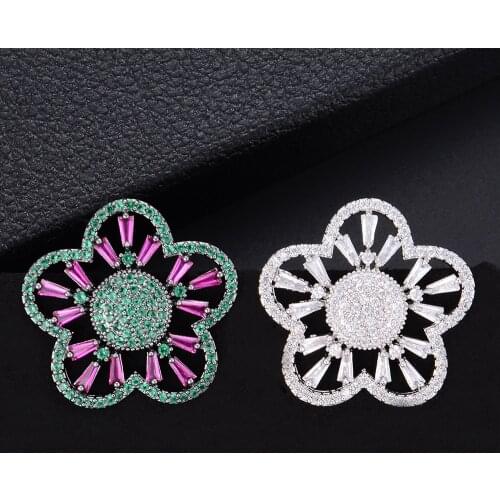 KellyBola Lovely Big Flower Hollow Full Micro Cubic Zirconia Pave Women Bridal Engagement Earrings Jewelry Accessories