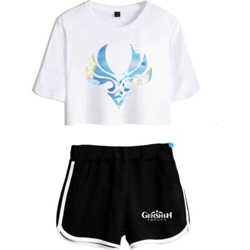 Game genshin impact women two piece set shorts + lovely t shirt hot sale girl sport clothing set tracksuit Street Wear Style