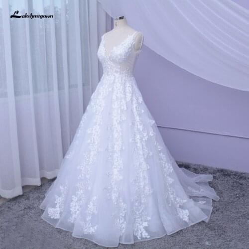 Lakshmigown Boho Chic Wedding Dress Robe Marie 2020 Vintage Lace Flower V Neck Beach Wedding Dresses Sexy Bridal Gowns Backless