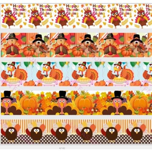 Q&N ribbon 50Yards 16mm-75mm Thanksgiving turkey Grosgrain/FOE Ribbons for DIY Bow Craft Wedding Christmas Party Decoration