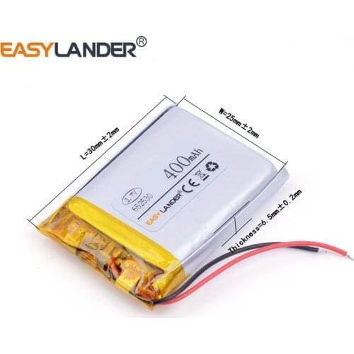 3.7V 652530 400mAh lithium-ion polymer battery quality goods quality of CE FCC ROHS certification authority