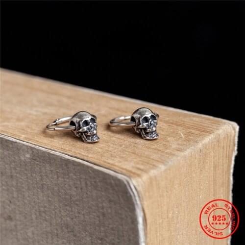 MKENDN Gothic Punk Rock Style Earrings Fashion 925 Sterling Silver Ear Rings Skull Earrings For Men Pop Style Piercing