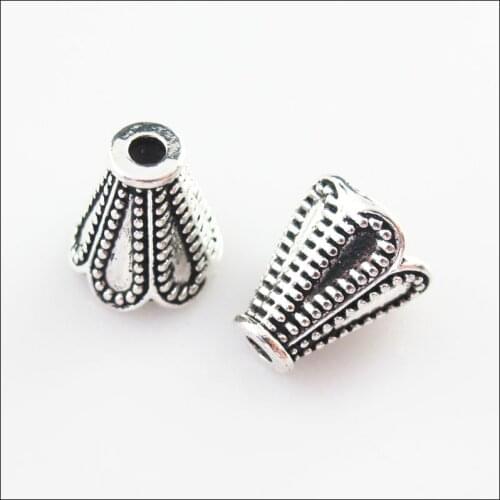 Fashion 8Pcs Tibetan Silver Color Cone Flower End Bead Caps Connectors 11x12mm