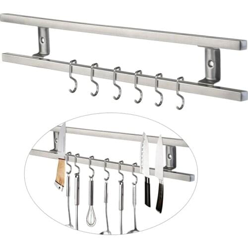 FINDKING Stainless Steel Wall Mounted Magnetic Knife Holder Double Bar Knife Rack included 6 holding hooks For metal Knife
