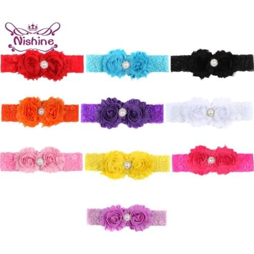 Nishine 1 PCS Solid Color Handmade Flowers Elastic Lace Hairband Fashion Princess Headband DIY Infant Headwear Photography Props