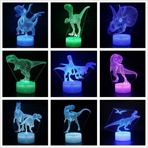 3D Night Lights for Kids Birthday Gift Home Bedroom Decor USB Remote Touch Table Lamp Dinosaur Shape With 7 Colors Changing