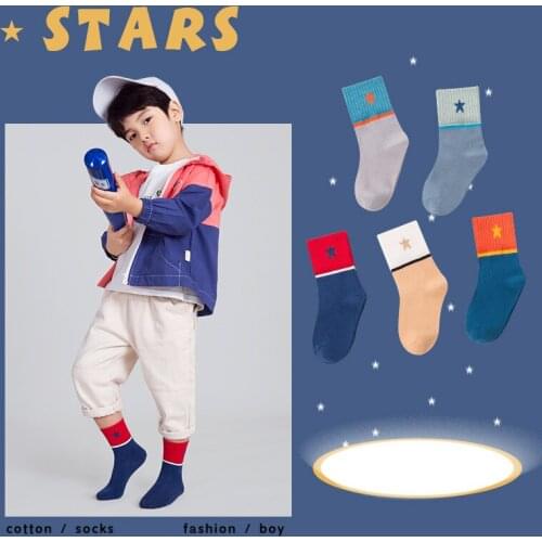 5 Pair/Lot Children Thick Warm Cotton Terry Star Pattern Socks Hip Hop Street Dance Pattern for Winter Baby Boys