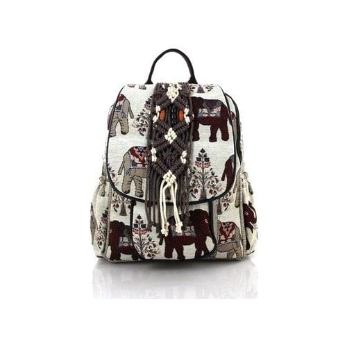 New coming national string appliques shopping backpacks!Nice bohemian animal prints Cover backrack All-match canvas backruck