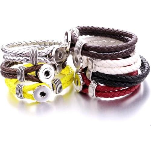 New Braided Leather Snap Button Bracelet Fit 20MM 18mm Snap Jewelry Handmade Leather 18mm Snap Bracelets Snaps Jewelry