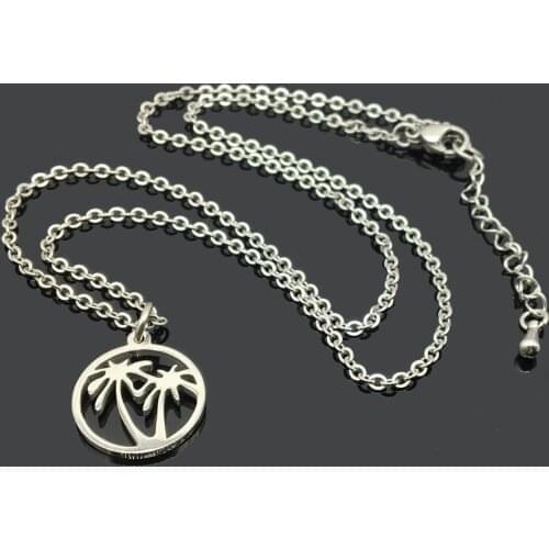 Coconut Tree Charm Stainless Steel Chain Necklace High Quality Stainless Steel Coconut Tree Pendant Chain Holiday Necklace