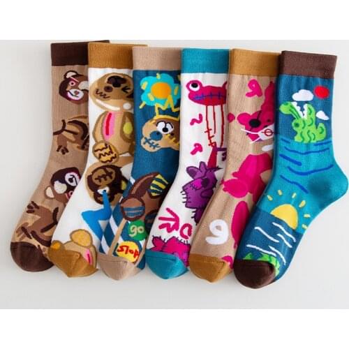 PEONFLY Women Funny Socks Cute Kawaii Cartoon Frog Dinosaur Cotton Personality Happy Creative Female Socks Christmas Gift