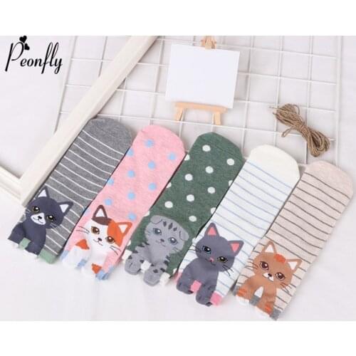 PEONFLY Fashion New Printing Cartoon Animals Cute Kitty Woman Striped funny women Casual Ventilation Cotton Socks kawaii