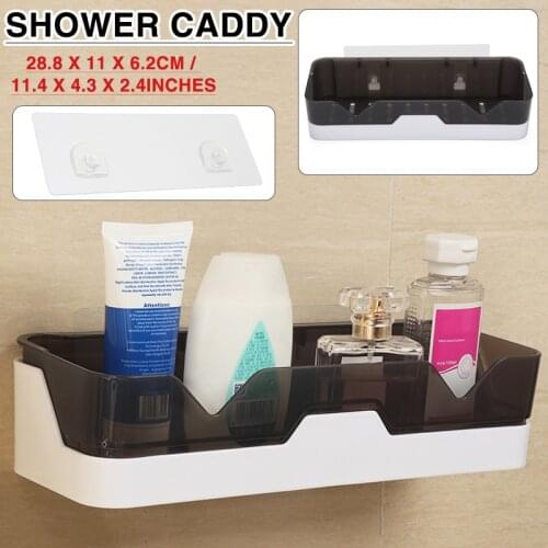 Bathroom Shelf Shower Caddy Organizer Wall Mount Shampoo Rack No Drilling Kitchen Storage Accessories Gray / Brown