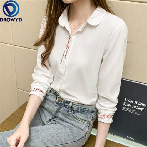 Luxurious Summer Fashion Shirts Women Turn-down Collar white Print Vintage blouse Female Single-breasted blouses Casual Tops