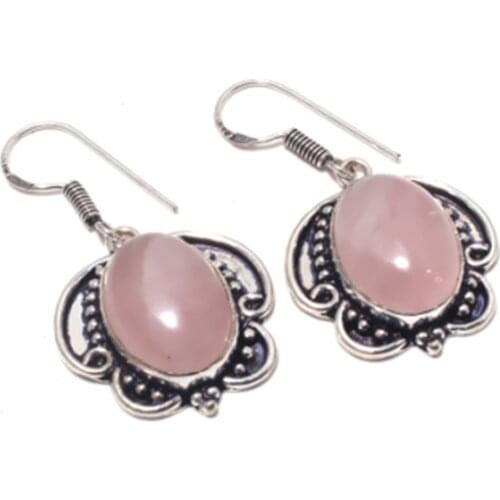 Rose Quarts ,Silver Overlay on Copper Earrings ,45 mm , E3971