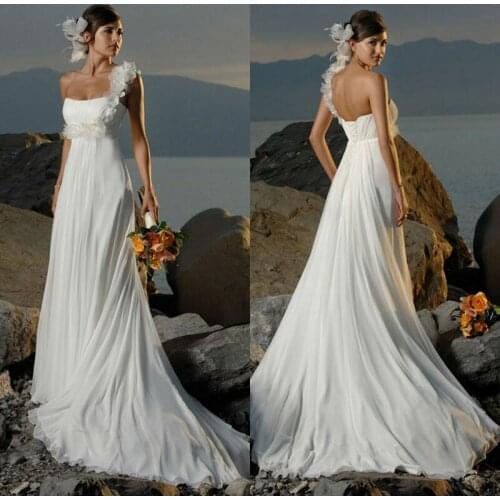 Pregnant detachable 2018 wedding dresses dress beach flower floor length one shoulder empire waistband long handmade H02