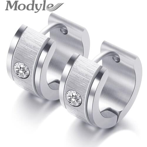 Modyle 316L Stainless Steel Zircon Earrings for Women Fashion Punk Stud Piercing Round Earring Ear Stud Jewelry