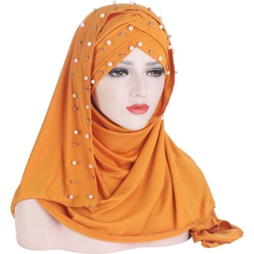 Ready to Wear Hijab Scarf Beading Headscarf Muslim Wrap Head Scarves Islam Turban foulard musulmane pour femme