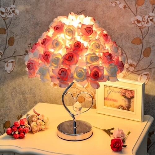 LED Table Lamp Rose Flower Night Lights Heart Romantic Atmosphere Lighting Home Bedroom Wedding Party Decoration Xmas Gift