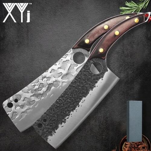 XYj Chopping Stainless Steel 7.5'' INCH Full Tang Cleaver Butcher Survival Hiking Camping Tool Sharpening Stone System Accessory